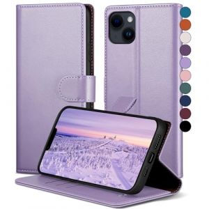 SkyDuck Coque pour iPhone 14 6.1"[Fentes Cartes][RFID Blocage] Coque pour iPhone 14 6.1" avec 1 Verre Trempé Fentes pour Cartes Etui Housse en Cuir PU,Coque pour iPhone 14,Lilas Violet (LIANG HU STORE, neuf)