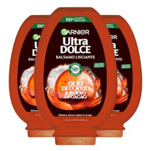 Garnier Apr&egrave;s-shampoing lissant ultra doux pour cheveux cr&eacute;pus et cr&eacute;pus - Huile de coco et beurre de cacao - D&eacute;m&ecirc;le contre les frisottis - Contient 98 % d'ingr&eacute;dients d'origine naturelle - 3 flacons (BASIC BEAUTY, neuf)