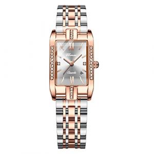 JewelryWe Montre Femme Analogique Quartz,Montre Bracelet Femme Acier Ajustable,3Atm Etanche,Montre Carr&eacute;e avec Strass et Cadran du Calendrier (JewelryWe Bijoux, neuf)