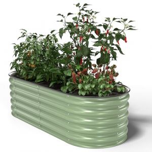UNIGARDIA Potager Surélevé en Métal 150x60x43 cm - Bac Potager Extérieur Modulaire 4-en-1 - Jardinière Surélevée en Acier Premium, Inoxydable - Durée de Vie Minimum 20 Ans, Vert Sauge (Globalio, neuf)