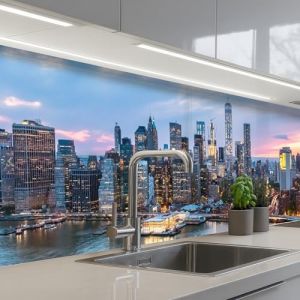 KitchenYeah© Credence Cuisine Adhesive 60x250 cm Protege Mur Revetement Mural Adhesif Parement Interieur À Coller Plaque Plastique Rigide New York - Skyline - Brooklyn - Bridge (KitchenYeah, neuf)