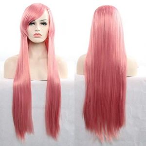LINLINCD Anime Cosplay Perruque 11 Couleurs 80 cm Synthétique Long Cheveux Raides Perruque Noir Gris Vert Bleu Violet Rose Postiche Cosplay Perruques pour Femmes Rose (qiu lai shan mao hang, neuf)