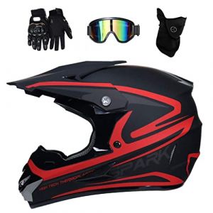 Int&eacute;gral Casque Motocross Ensemble, avec Lunettes Gants Masque, Jeunesse Enfant Hors Route Moto Casque &Eacute;quipement de Protection, Downhill Enduro VTT MTB BMX Quad Dirt Bike Casque(MM,S/52-53CM) (KHBTFNB Shop, neuf)