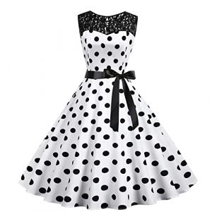 Robe Année 60 Femme Sexy Col V sans Manches Vintage Robes Année 50s Pin-Up Rockabilly Chic Et Elegante Robe À Pois Swing Retro Robe Trapèze Robe De Soirée Cocktail Mi Longue (Blingko, neuf)