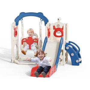 Balan&ccedil;oire,Toboggan et Balan&ccedil;oire 6 en 1 pour Tout-Petits avec Panier de Basket,Cadre d'escalade de Jardin,T&eacute;lescope,Rangement,Grande Balan&ccedil;oire Toboggan Stable et Durable(Bleu Rouge) (WARM HEART LIMITED, neuf)