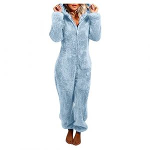 Combinaison Pyjama Femme Grenouillere Femme Combi Pyjama Tout En Un Chaud En Polaire,Combinaison Pyjama Barboteuse Polaire Capuche VêTement En Peluche Nuit Adulte Costume Loungewear GrenouillèRe, (jiajialongbaihuo, neuf)