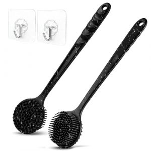Brosse Dos Douche Silicone Long Manche, 2 Pi&egrave;ces Brosse pour le Dos Double Face Massage & Gommage, Brosse a Dos pour Douche Antid&eacute;rapante avec 2 Crochets, S&eacute;chage Rapide et Hygi&eacute;nique (KOPFS SIA, neuf)