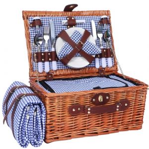 HYBDAMAI Ensemble de panier de pique-nique pour 4 personnes avec compartiment de refroidissement et nappe de pique-nique imperm&eacute;able, sangle amovible, couverts, pour camping, plage, randonn&eacute;e (HYBDAMAI, neuf)