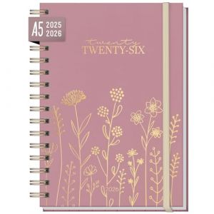 Agenda semainier 2025 2026 A5 "Fleurs fines rosé" Weekly planner spirale pour 18 mois (Jul 25 - Dec 26) dans les langues : EN/FR/IT/ES - durable et respectueux du climat (Häfft, neuf)