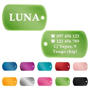 Ibera Gifts - M&eacute;daille chien avec gravure sous forme de plaque d'identit&eacute; militaire, personnalis&eacute;e en aluminium brillant, pour grands et tr&egrave;s grands animaux - M&eacute;daille chien grav&eacute;e (Vert) (Iberiagifts, neuf)