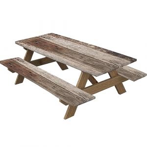 Highdi Nappes pour Table de Pique Nique avec Housses de Banc, Nappe Rectangulaire Ajustée Couverture de Table imperméable Élastique pour Extérieur, Jardin, Camping, Fête (Bois,30 * 72 Pouces) (Highdi, neuf)