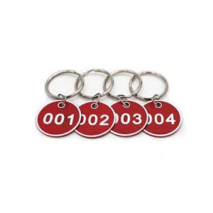 NanTun Aluminum Alloy Metal Key Tag Set, Number ID Tags Key Chain, Numbered Key Rings, 50 pieces - Red -101 to 150 (PlayCool, neuf)
