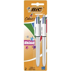 BIC 950639 4 Colours Shine Lot de 2 Stylos Bille 1 mm corps Argent (DLM Direct FR, neuf)