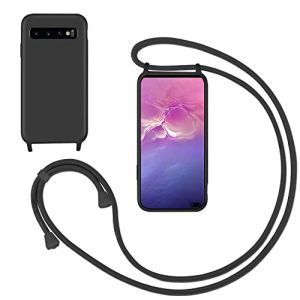GoodcAcy Coque Cordon de Collier pour Samsung Galaxy S10 Plus,Collier pour &Eacute;tui Colliers de cellulaire Mince Antichoc R&eacute;glable Lanyard Housse Liquide Silicone Case pour Samsung S10+,Noir (TENGLAN, neuf)