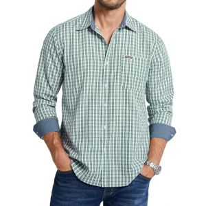 Enlision Chemise Homme Carreaux Manches Longues Casual Chemises Homme Grande Taille Vert a Carreau Plaid de Travail Festival 3XL (QIWEIEUR, neuf)
