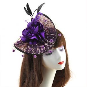 Coiffure Bibi Mari&eacute;e &Eacute;l&eacute;gante Voile de Mariage Courte en Maille avec Pince &agrave; Cheveux Acccesoires Bibi Voile Plume Voilette Fascinants Chapeaux de Mariage avec Plumes et Pince &agrave; Cheveux (Violet) (YLuckyshop, neuf)