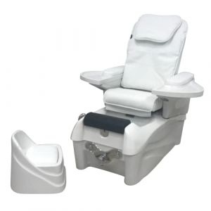 NEOBEAUTY BCN Ensemble fauteuil de pédicure SPA Omega avec chaise d'appoint pour le professionnel avec massage shiatsu, baignoire intégrée, chromothérapie, chauffage siège à 2 moteurs (blanc) (Espacio Belleza, neuf)