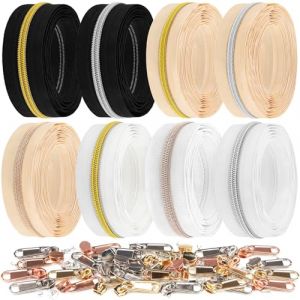 DOITEM Fermeture éclair sans fin de 16 m au mètre - Noir et blanc - Kaki - Spirale de 6 mm + 32 fermetures éclair non bloquantes (or rose, argent, doré) (MicButty, neuf)