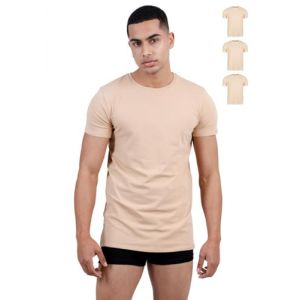 SKIPPER Lot de 3 Stretch T Shirt Homme Col Rond I Maillot de Corps Beige I Tricot de Corps 95% Coton 5% &Eacute;lasthanne I sous Chemise Manches Courtes I Label Oeko-TEX&reg; L (Skipper-wear, neuf)