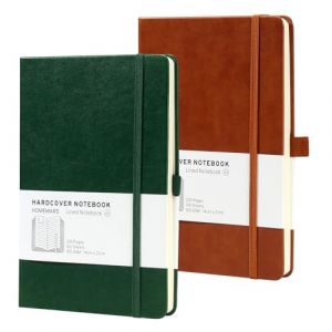 HOMEMARS Dotted Journal,Carnet de Notes Pointillé A5 100 GSM Papier,200 Pages,Couverture en Similicuir, A5 Bullet Dotted Journal, Marron Vert, Lot de 2,avec Porte-stylo, Marque-pages,14,5 x 21 cm (Homemars Direct, neuf)