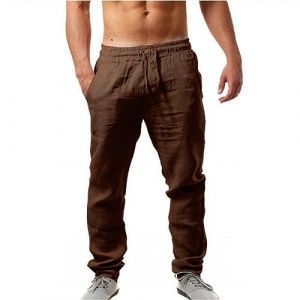 Pantalon Lin Homme Taille Elastique &Eacute;t&eacute; Pantalon Coton Lin pour Homme Plage Sport Casual Yoga Toile Pants de Travail L&eacute;ger D&eacute;contract&eacute; Coupe Droite avec Cordon de Serrage Poches (Ji1QingzhEN, neuf)