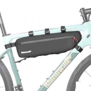 Rhinowalk Sacoche de cadre de vélo, étanche, avec compartiments latéraux, porte-pompe, guide-câbles, réfléchissante, pour VTT, vélo de route, gravel (noir, 2,7 l) (Abuyamoy EU, neuf)