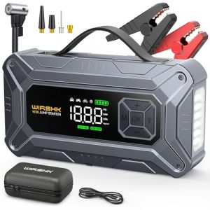 WIRSHK Booster Batterie Voiture 8000A avec Gonfleur Pneus 160PSI - Démarreur de Batterie - Compresseur Voiture - pour Moteurs Essence & Diesel jusqu'à 10L - Affichage LCD & LED de Secours (WIRSHK ZDX, neuf)