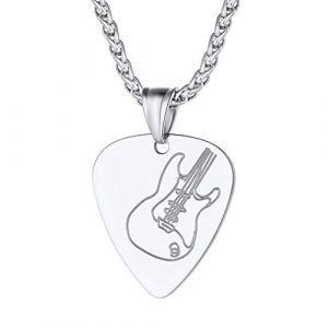 PROSTEEL Collier M&eacute;diator Acier pour Homme Gar&ccedil;on Pendentif Plectre Grav&eacute; de Motif Guitard Cha&icirc;ne Ajustable 55cm/3mm Offerte Bijou Hip Hop Style (Prosteel Jewellery, neuf)