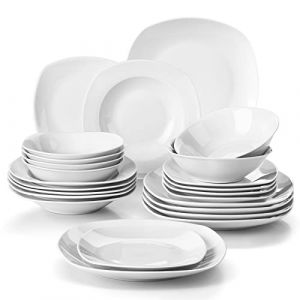 MALACASA S&eacute;rie Elisa, 24 Pcs Service de Table Porcelaine,Services Complets &agrave; Dinner, 6 Pcs * [Assiette Plat][Assiette Creuse][Assiette &agrave; Dessert][Bol &agrave; C&eacute;r&eacute;ale], Vaisselles &agrave; Dinner pour 12 Personnes (HALIBO STORE, neuf)