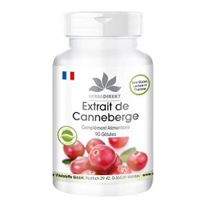 Extrait de Canneberge - 1200mg par dose journalière (Cranberry) (5:1) - Substance pure sans additifs - 90 gélules | Herba Direkt - Qualité des pharmacies allemandes (Warnke Vitalstoffe GmbH, neuf)