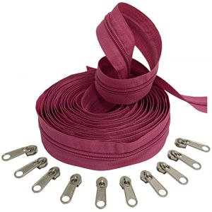 AERZETIX - C62682x5-C62791x10 - Kit de Fermeture &eacute;clair &agrave; glissi&egrave;re Spirale 5m N&deg;5 Couleur: Magenta + 10 curseurs Couleur Argent sans verrou - en Nylon/m&eacute;tal - mercerie (Tuning, neuf)