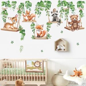 wondever Stickers Muraux Animaux Forêt Vigne Autocollants Muraux Mural Stickers Ours Cerf Renard Écureuil pour Chambre Enfants Bébé Pépinière Salon (Wondever EU, neuf)