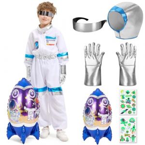 Lozzzyo D&eacute;guisement Carnaval Astronaute Enfant avec Casque, Gants et Fus&eacute;e Gonflable - Costume Astronaute Astronaute Id&eacute;al pour Gar&ccedil;ons et Filles, Parfait pour Carnaval et Spectacles Th&eacute;&acirc;traux (L) (LIZHIYI, neuf)