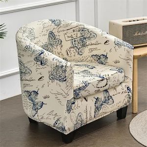 Highdi 2 Pièces Housse de Fauteuil Cabriolet Chesterfield, Extensible Couverture de Fauteuil Housse de Canapé Classique Antidérapant Revêtement de Chaise Protecteur de Fauteuil (Papillon Bleu) (Highdi, neuf)