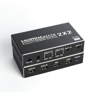 HDMI Matrix 2x2 Matrix Switch 2 Entrée 2 Sortie Matrice Commutateur Splitter Switcher Split Box avec télécommande Infrarouge Support Ultra 4K@60Hz Yuv 4: 2: 0, 3D, 1080p, HDMI 1.4、HDCP 1.4 (HAOYOUYUAN, neuf)