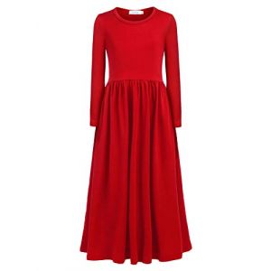 Arshiner Robe pour Fille &agrave; Manches Longues Robe Maxi pour Enfant Robe Longue Unie pour Enfant Automne Hiver Robe Patineuse Swing Robe de Base d&eacute;contract&eacute;e avec Poches Robe de soir&eacute;e Taille 98-152 (Arshiner Store, neuf)