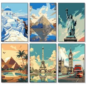 mobumeia 6 Pi&egrave;ces Peinture Numero Adulte, DIY Paysage Urbain Peinture &agrave; l'huile par Num&eacute;ros Kits, Ensemble de Peinture &agrave; l'huile Peinte &agrave; la Main pour Adultes et D&eacute;butants- Sans cadre - 25x35 (mobumeia, neuf)