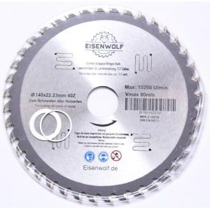 Eisenwolf lame de scie 140x22,23 mm, lame de scie circulaire pour le bois avec 40 dents TCT inclinées et Laser-Cuts pour une réduction du bruit (Eisenwolf, neuf)