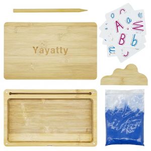 Yayatty Montessori Bac &agrave; sable en bois avec couvercle pour &eacute;crire des lettres et des chiffres pour enfants, bac &agrave; sable en bois avec sable, carton, stylo pour enfants, 25,9 x 16 cm, bleu (JiaMai Store, neuf)