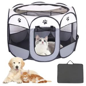 LUFEIS Parc pour Chiot Interieur Pliable, 74x74x43 CM Étanche Enclos pour Chat, Extérieur Parc pour Chien, Portable Octogonale Parc pour Chiots, pour Chats, Chiens, Lapins, Petits Animaux (Gris) (weiyuyu, neuf)