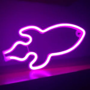 Fusée néon LED rose néon rose en forme de fusée pour la décoration, le jeu, le streaming, l'alimentation avec USB ou piles - Idéal pour cadeau, décoration ou jeu de jeu (Rose) (möshop, neuf)