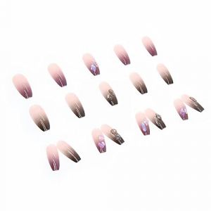 Portant un patch de manucure, faux ongles avec de la colle, nœud for nail art, bijoux à la main, manucure douce, patch for ongles complets (gris foncé-b, taille unique) (Color : A d) (SXXZSXG, neuf)