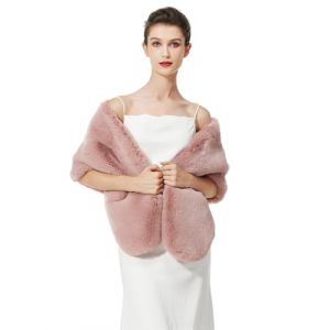BEAUTELICATE Ch&acirc;le &Eacute;tole en Fausse Fourrure &Eacute;charpe Bol&eacute;ro De Femme Mariage Hiver sur Robe de Soir&eacute;e Mari&eacute;e C&eacute;r&eacute;monie F&ecirc;te Demoiselle d'honneur (Taille Unique, Am&eacute;lior&eacute; - Rose P&ecirc;che) (BEAUTELICATE-FR, neuf)