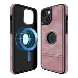 COODIO Logo-View Coque en Cuir pour iPhone 13 Mini 5,4 Pouces, &Eacute;tui en Cuir Magn&eacute;tique Compatible avec MagSafe, Housse Fin et Cr&eacute;atif (Rose) (Coofier, neuf)