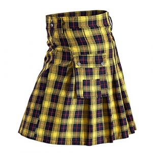 KBOPLEMQ Jupe écossaise à carreaux pour homme - Jupe plissée - Taille haute - Jupe courte à carreaux - Jupe médiévale - Kilt écossais pour homme - Vêtements gothiques - Noir vintage, C jaune., S (VISNA, neuf)