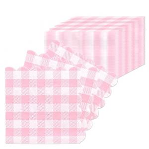 Set de 40 Serviettes en papier Vichy, 25x25cm Serviettes Jetables en Papier 2 Plis Serviettes de Cocktail en Papier pour Dîner, Mariage, Barbecue, Noël, Fête d'Anniversaire (Rose) (YUDA-, neuf)