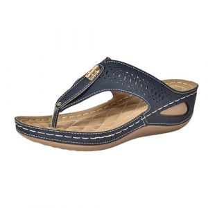 vejtmcc Chaussures orthopédiques pour femme Arch Fit Rollingsoft - Tongs d'été en cuir avec talon compensé - Sabots confortables pour la plage - Support de la voûte plantaire - Tongs à bout ouvert (Vejtmcc, neuf)