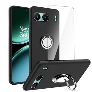 LYZXMY Coque pour OnePlus Nord 4 5G(6.74") Noir Housse + Support de Bague rotative+ Verre trempé Protection écran (SLMY, neuf)