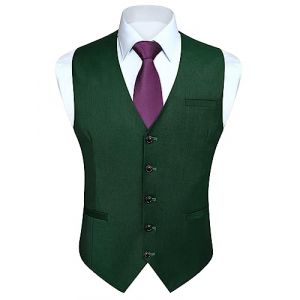 HISDERN Gilets Sans Manche Homme Gilet de Costume pour Hommes Gilet de Couleur Unie en Coton pour Party Mariage Soiree Formelle,Vert forêt,S (hisdern, neuf)