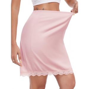 Vlazom Jupon Femme Court en Satin sous-Robe avec Bordure en Dentelle D&eacute;licate Soyeux Jupes de Robes Doux，Rose Clair，L (Vlazom, neuf)